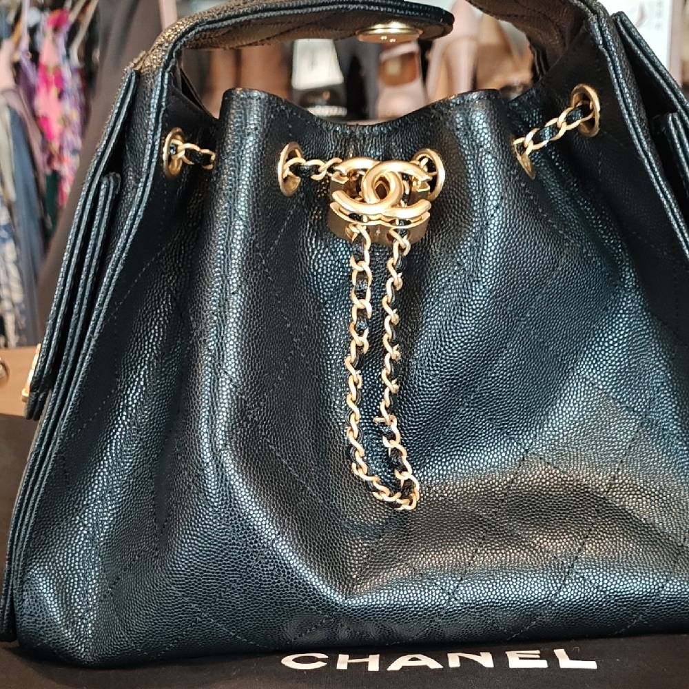 Chanel 25 Small Size -Black Leather Shoulder Bag with Gold Chain